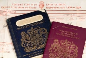 UK passport and birth certificate
